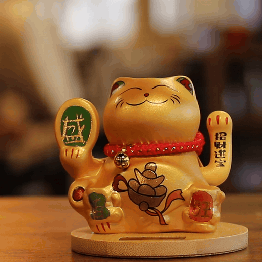 Chat solaire base en bois main mobile – Or