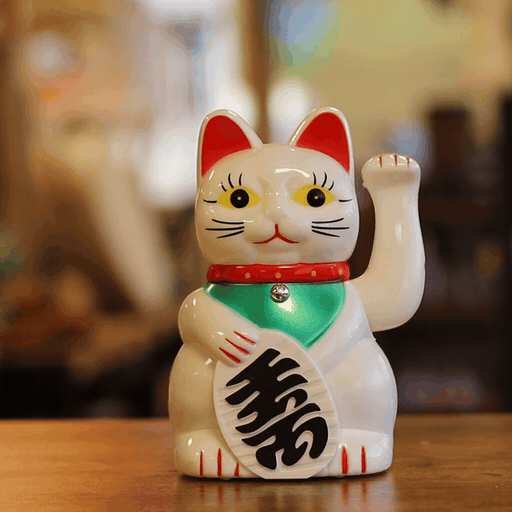 Chat Chinois Blanc de Bonne Fortune - 15cm
