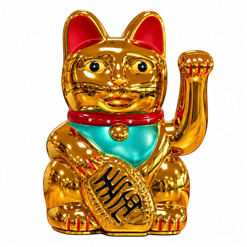 Chat Porte-Bonheur Doré – 15 cm