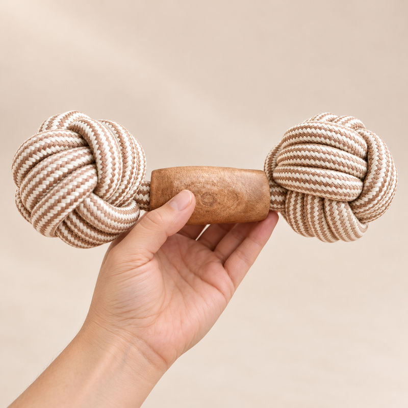 Jouets PAW – Bâton à mâcher en bois de caféier – Corde double pour tirer