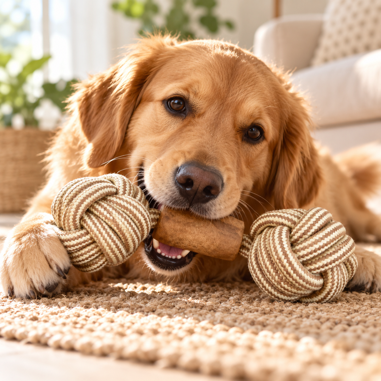 Jouets PAW Pour Chiens – Bois de caféier & Corde Tressée