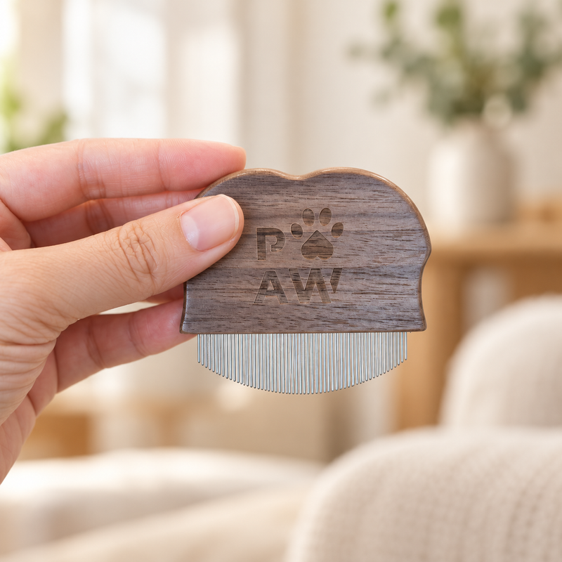 Outils de toilettage PAW – Peigne anti-puces et zones délicates – Noyer