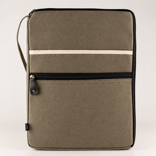 Grande pochette pour ordinateur portable en toile- Olive