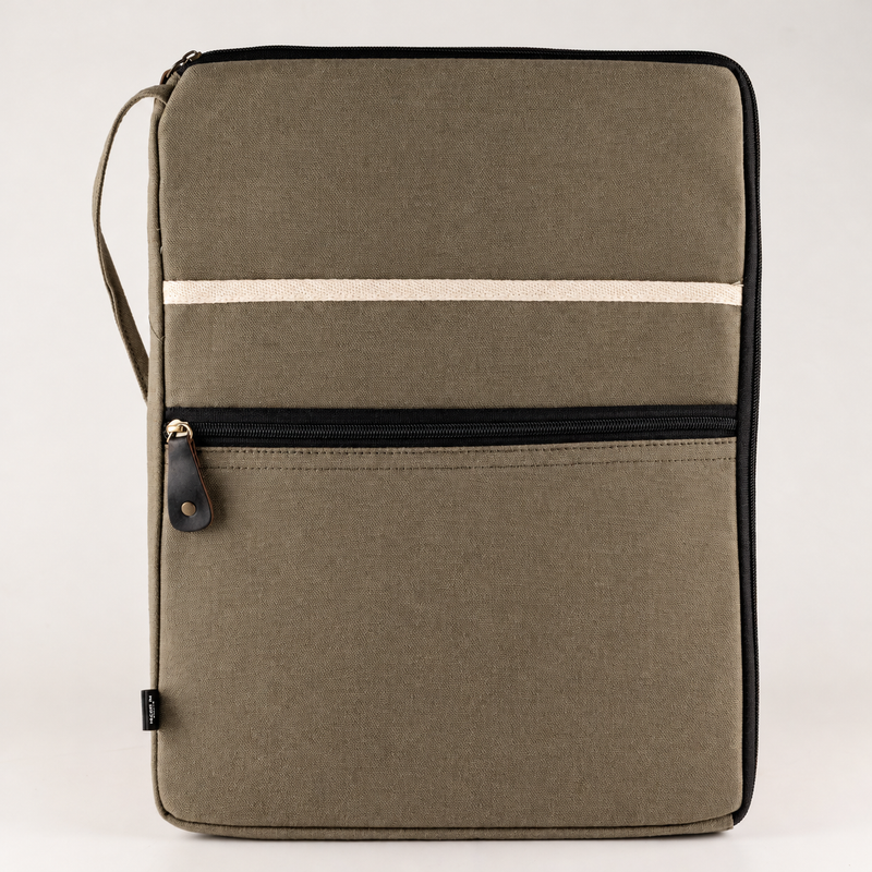 Grande pochette pour ordinateur portable en toile – Olive