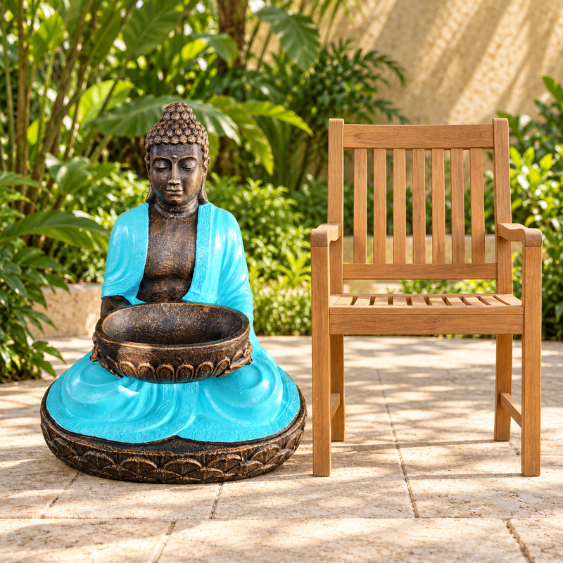 Grand Bouddha assis avec bol en turquoise et pierre 80 cm