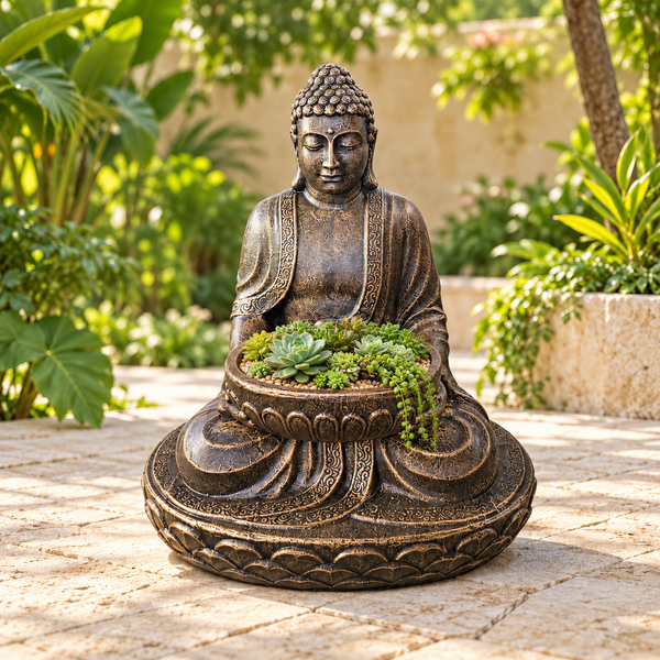 Grand Bouddha Assis avec Bol - 80 cm