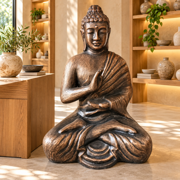 Grand Bouddha Antique en Or Méditant dans un Stupa - 1,5m
