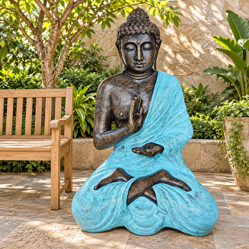 Grande Statue de Bouddha en Turquoise et Pierre dans un Stupa - 1,5 m