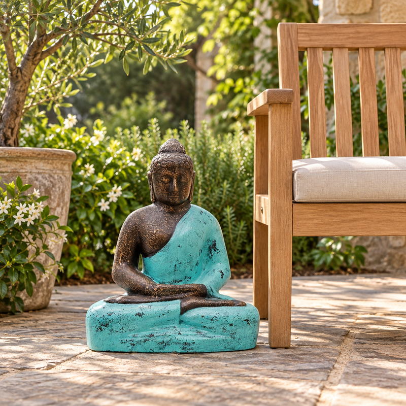 Bouddha Moyen Classique Turquoise & Pierre - 0,5 m