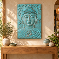 Grand Cadre Bouddha Relief Turquoise - 0,7x1m