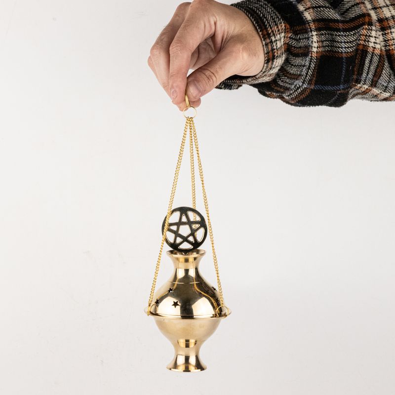 Brûle-encens suspendu en laiton - Pentagramme