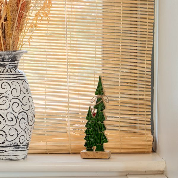 Sapins jumeaux émaillés, petite décoration en bois – 25x8x2,5 cm