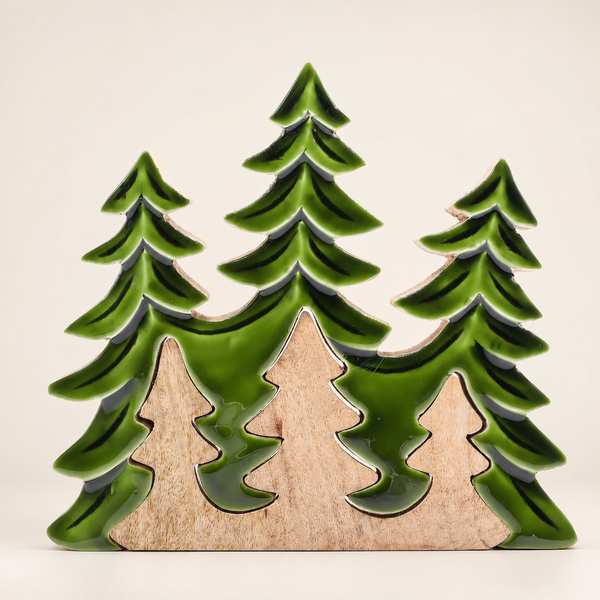 Trio de sapins, décoration en bois 3D – 20x23 cm