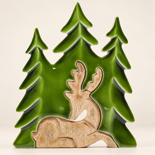 Cerf majestueux, décoration en bois 3D – 23x20 cm