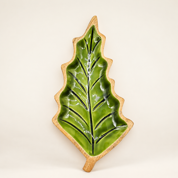 Bol en bois émaillée forme de feuille – 33x17 cm