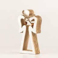 Petit Ange Halo en Bois de Manguier - Émail Blanc