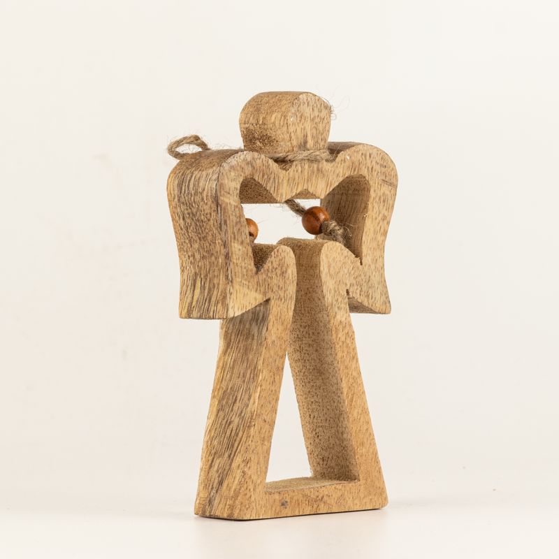 Petit Ange Halo en Bois de Manguier - Émail Blanc