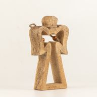 Petit Ange Halo en Bois de Manguier - Émail Blanc