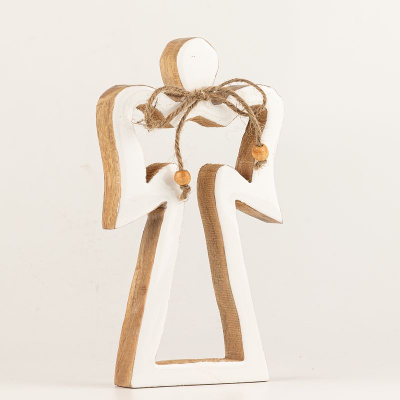 Ange Halo en Bois de Manguier Moyen - Émail Blanc