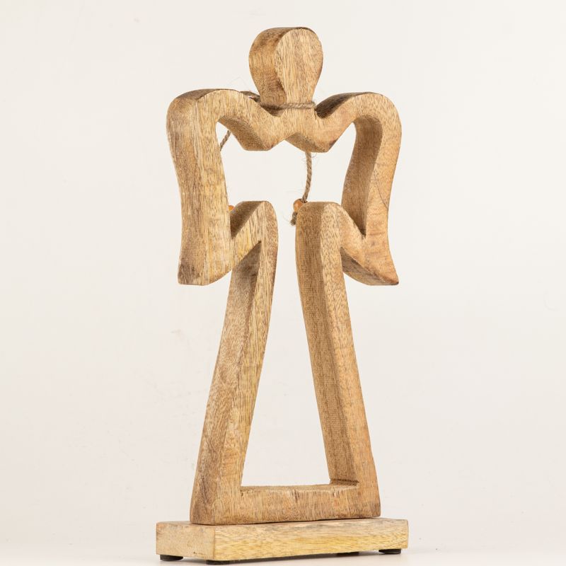 Grand Ange Halo en Bois de Manguier - Émail Blanc