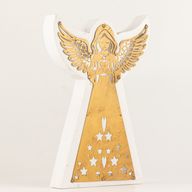 Ange en Bois de Manguier - Finition Blanchie avec Découpe Décorative en Fer - 22cm
