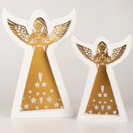 Ange en Bois de Manguier - Finition Blanchie avec Découpe Décorative en Fer - 39cm