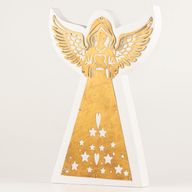 Ange en Bois de Manguier - Finition Blanchie avec Découpe Décorative en Fer - 39cm