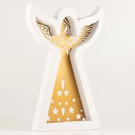 Ange en Bois de Manguier - Finition Blanchie avec Découpe Décorative en Fer - 39cm