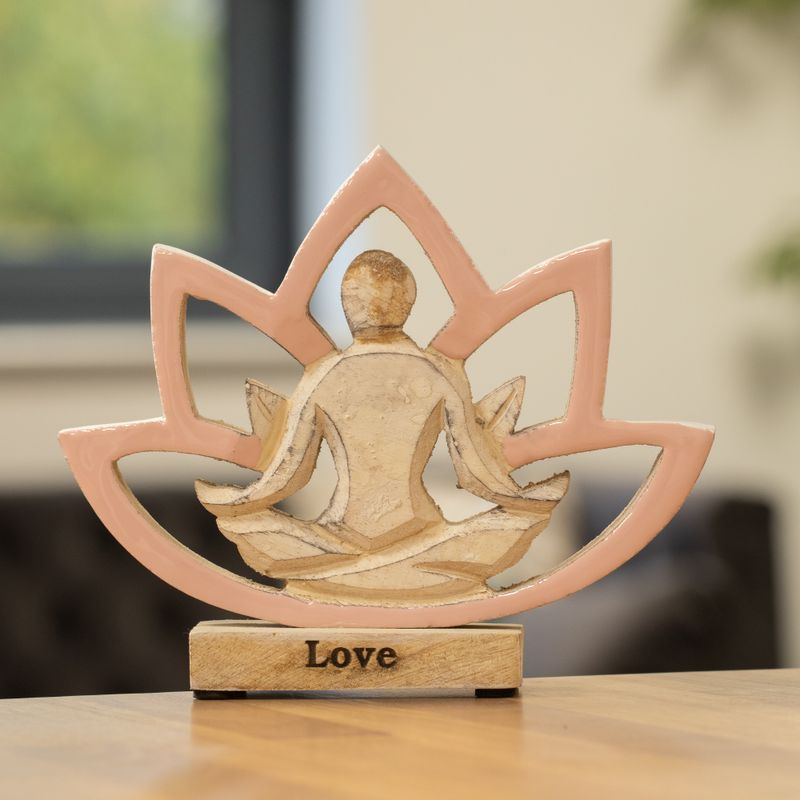 Statuette Yoga en Bois – Fleur de Lotus – Vieux Rose – Amour