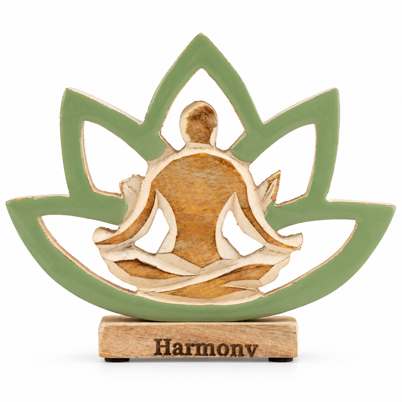 Statuette Yoga en Bois – Fleur de Lotus – Sauge – Harmonie