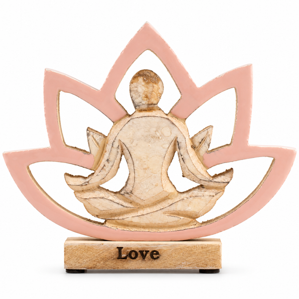 Dame de Yoga en Bois - Fleur de Lotus - Rose Poudré - "Amour et Bienveillance"
