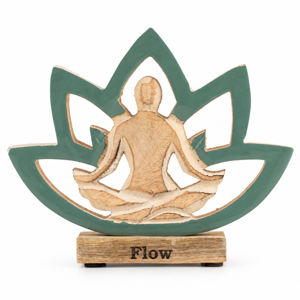 Dame de Yoga en Bois - Fleur de Lotus - Sarcelle - "Fluidité et Mouvement"