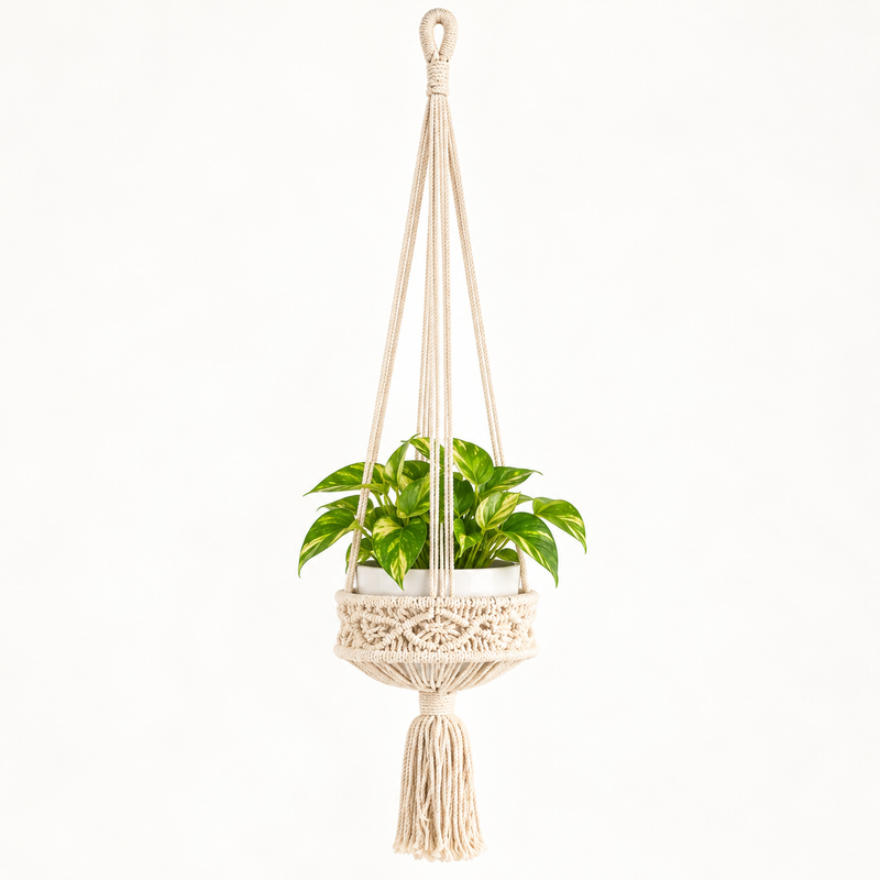 Grand Porte-Pot en Macramé - Naturel