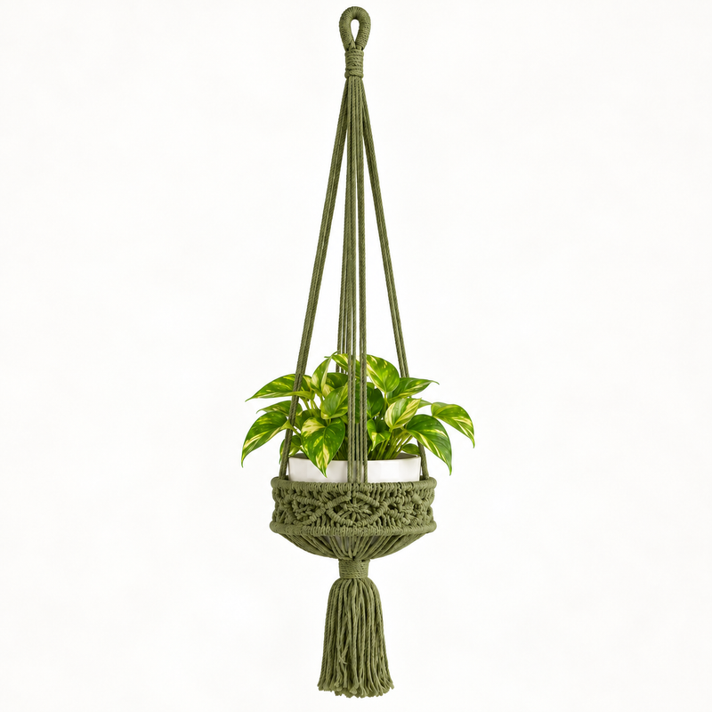 Grand Porte-Plante en Macramé - Vert