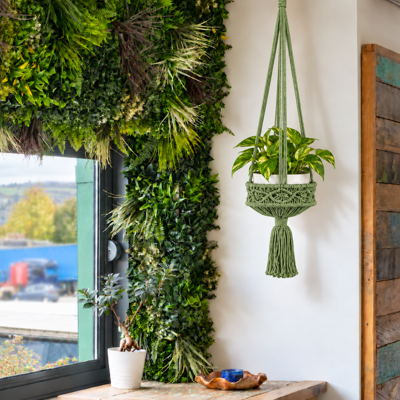 Grand Porte-Plante en Macramé - Vert