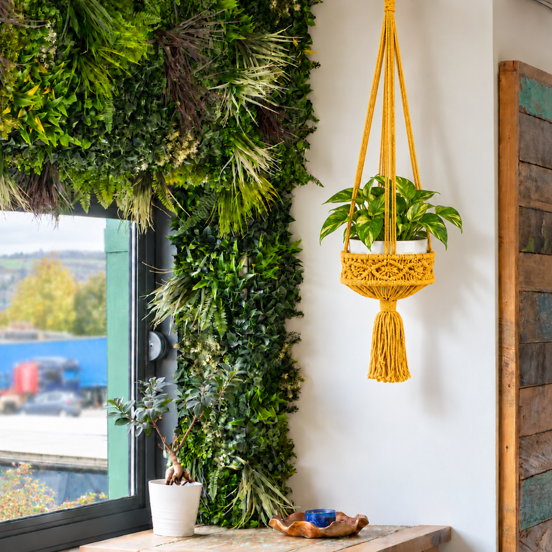 Grand Porte-Plante en Macramé - Moutarde