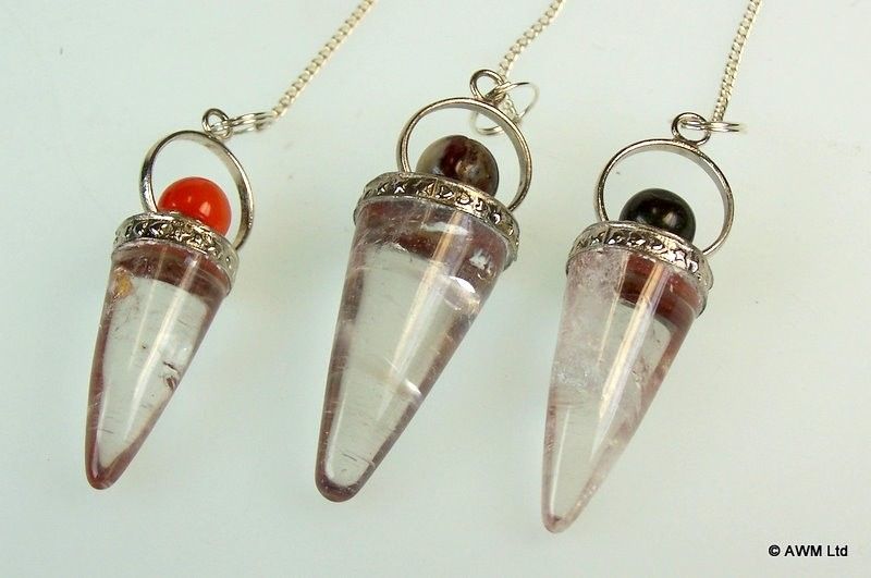 Pendule en Gemmes Cône Cristal de roche & Anneau argenté