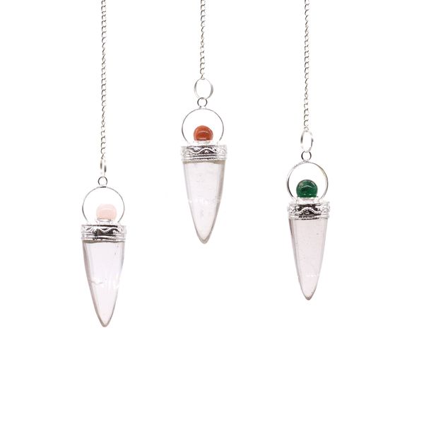 Pendule en Gemmes Cône Cristal de roche & Anneau argenté