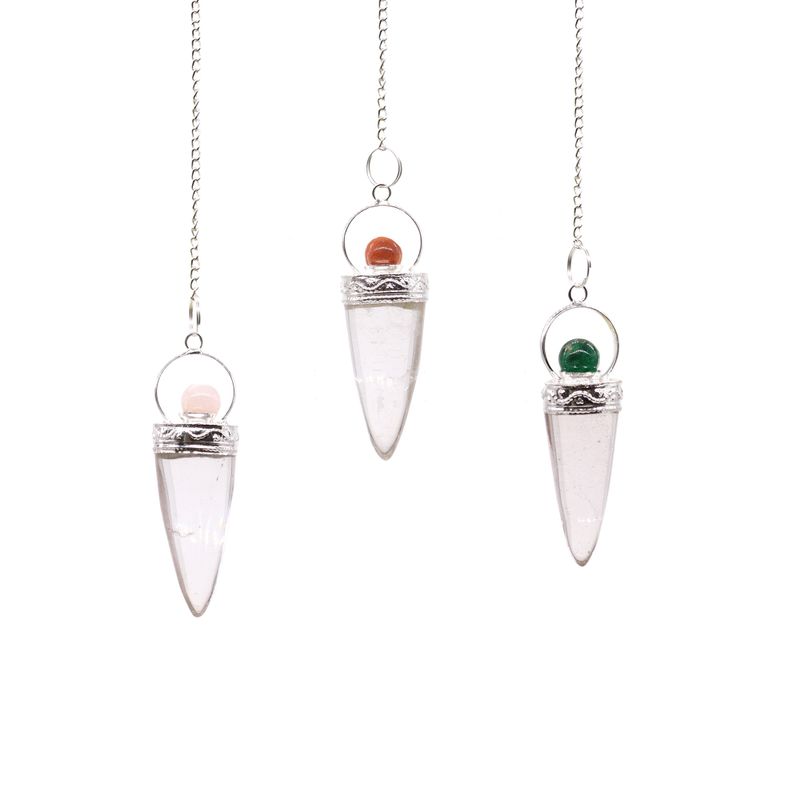 Pendule en Gemmes Cône Cristal de roche & Anneau argenté