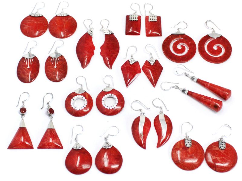 Boucle d'oreille argent 925Imitation corail - Feuille
