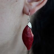 Boucle d'oreille argent 925Imitation corail - Feuille
