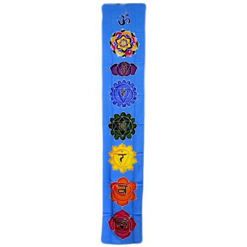 Tentures murales cirées Batik de Bali Chakra - Bleu Ciel 183x35cm