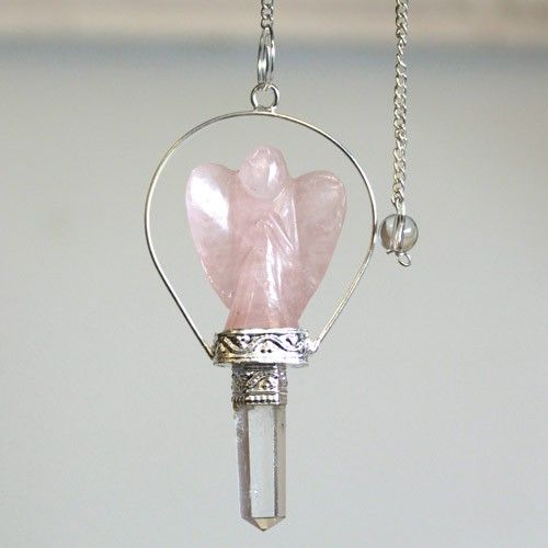 Pendule en Gemmes ange - Quartz rose
