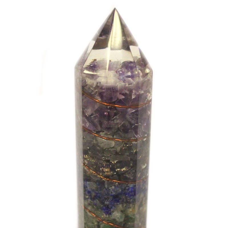 Baguette d'Alimentation en Orgonite 15cm Cuivre & Gemmes