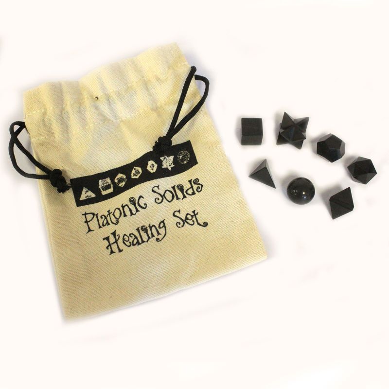 Set ésoterique de 7 Pierres Géométriques Agate Noire