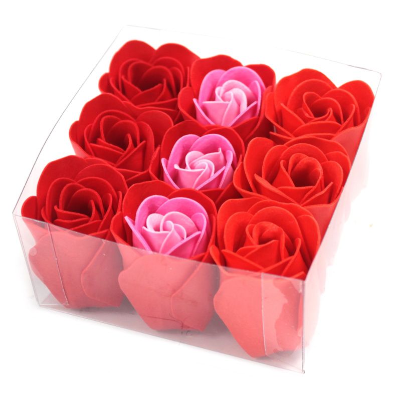 Boîtes de 9 Roses de Savon - Rouge