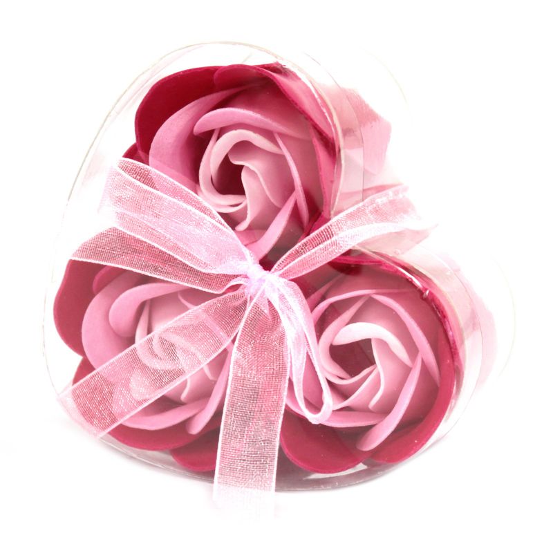 Boîtes de 3 Roses de Savon Boite Coeur - Rose