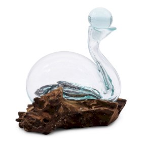 Carafe Canard en Verre Fondu sur Socle en Bois avec Bouchon