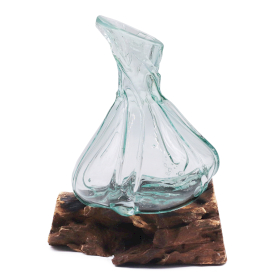 Mini Carafe Fantaisie en Verre Fondu sur Socle en Bois