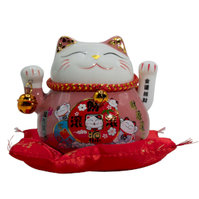 Chat céramique main mobile (piles non incluses) – Rose